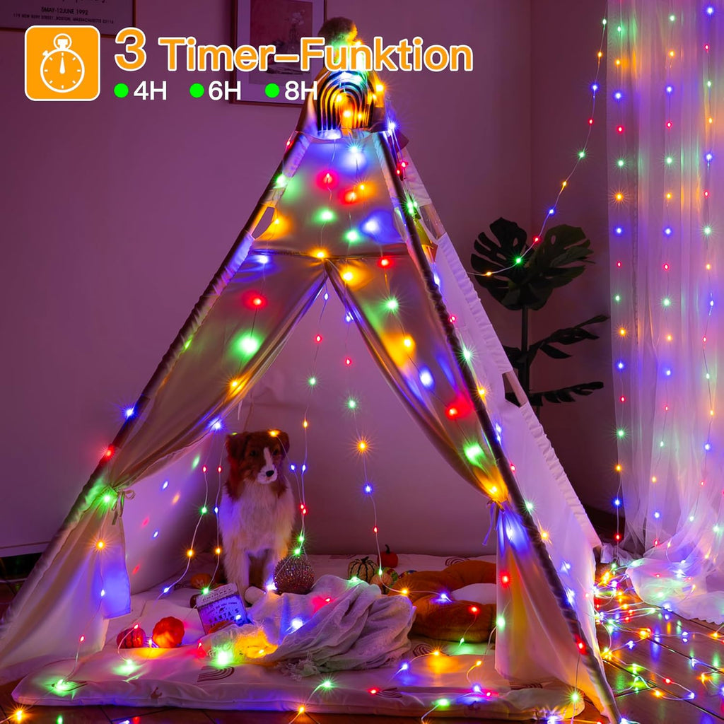 Ollny Camping Lichterkette Warmweiß Bunt Lichterkette (USB, 9 Beleuchtungsmodi, IP44 Wasserdichte)