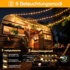 Ollny 10M Camping Lichterkette Aufrollbar (USB, 8 Beleuchtungsmodi, Timer Dimmbar, IP44 Wasserdichte)
