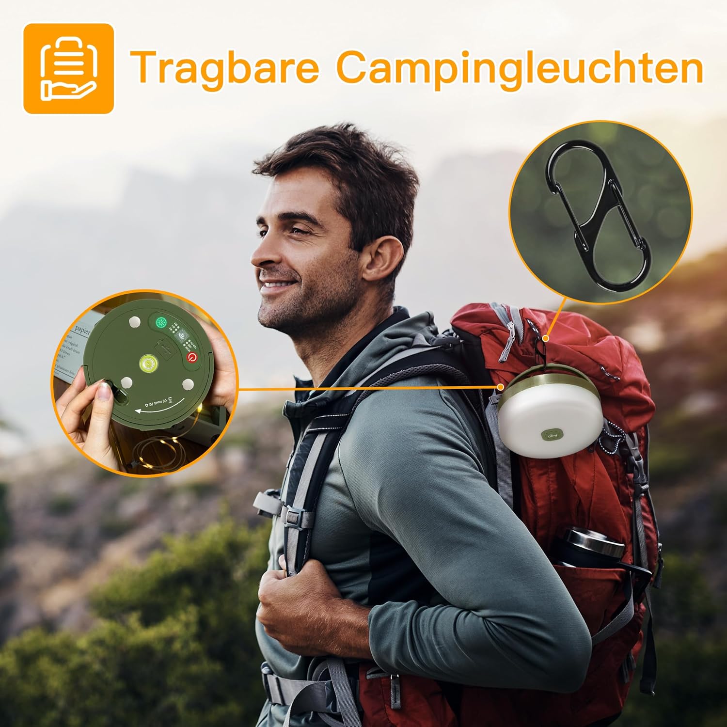 Ollny 10M Camping Lichterkette Aufrollbar (USB, 8 Beleuchtungsmodi, Timer Dimmbar, IP44 Wasserdichte)