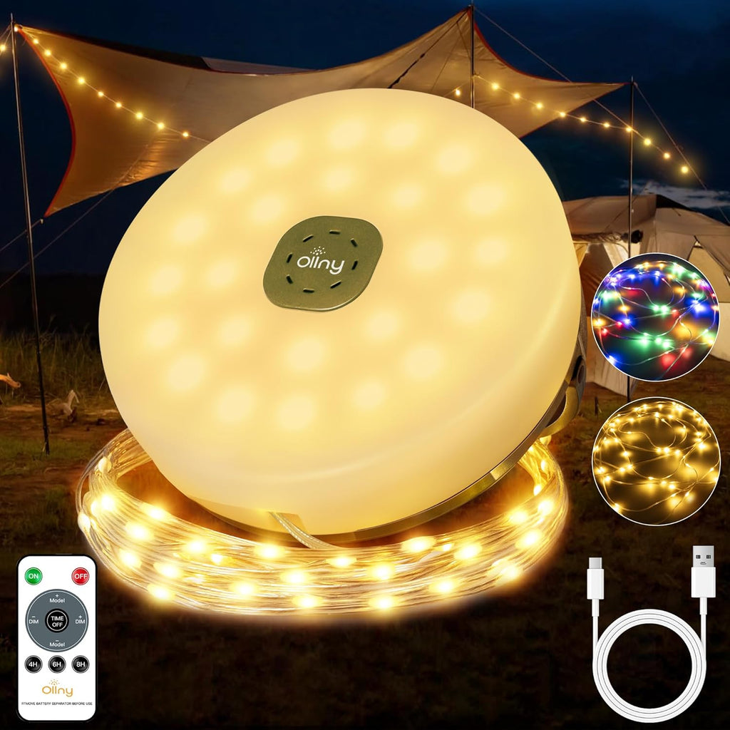 Ollny Camping Lichterkette Warmweiß Bunt Lichterkette (USB, 9 Beleuchtungsmodi, IP44 Wasserdichte)