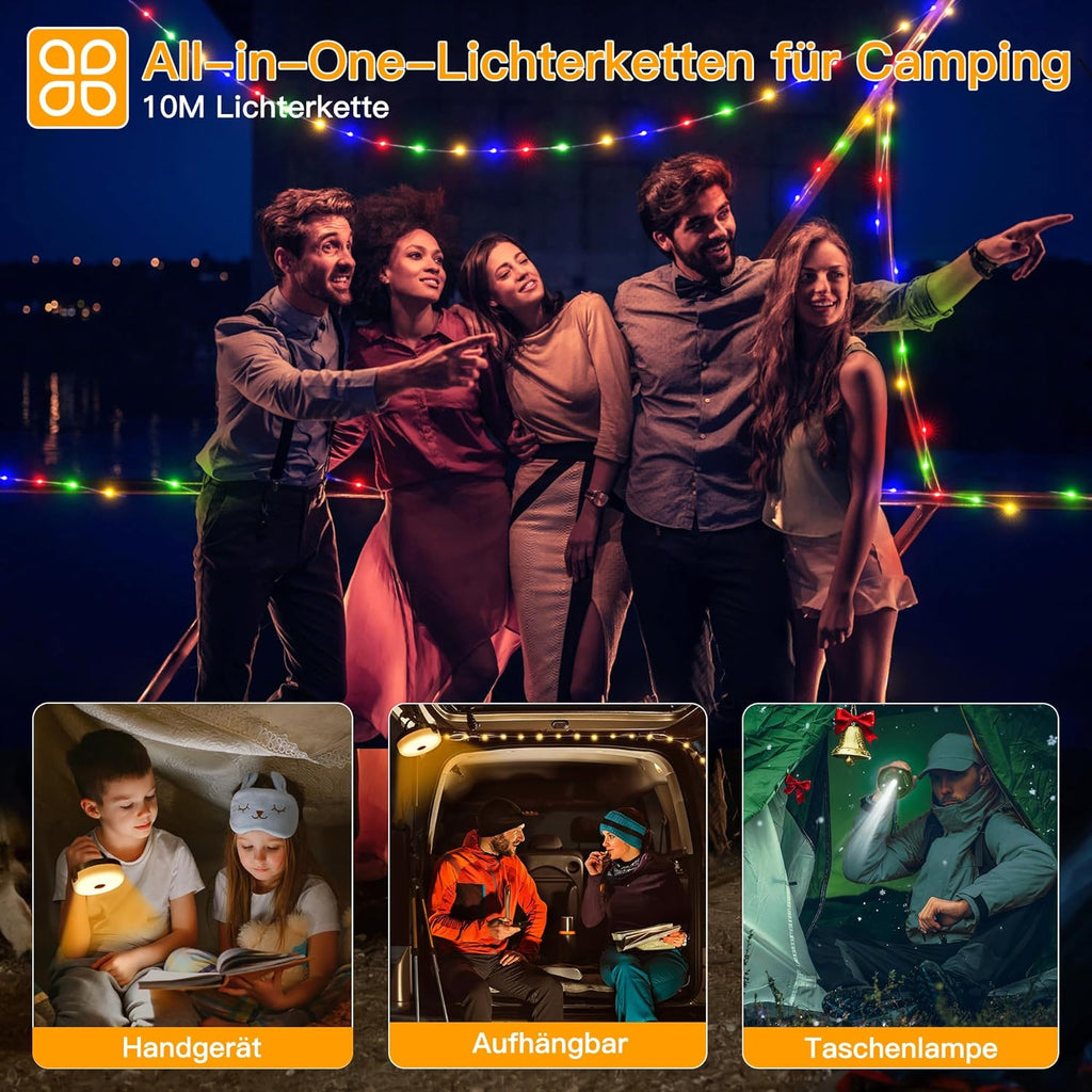 Ollny Camping Lichterkette Warmweiß Bunt Lichterkette (USB, 9 Beleuchtungsmodi, IP44 Wasserdichte)