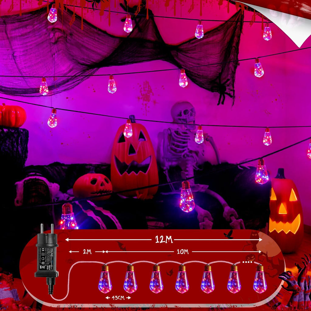 Ollny S17 Halloween-Lichterkette für den Außenbereich, lila und orange (IP45 wasserdicht, 8 Modi, Steckeranschluss)