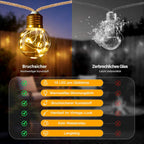 Ollny G50 Solar Lichterkette Aussen für Garten, Balkon Deko (Warmweiß, 8 Modi, Timer Dimmbar, IP45 Wasserdichte)