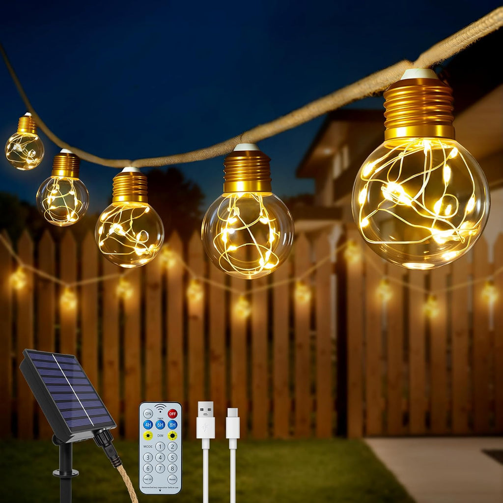 Ollny G50 Solar Lichterkette Aussen für Garten, Balkon Deko (Warmweiß, 8 Modi, Timer Dimmbar, IP45 Wasserdichte)