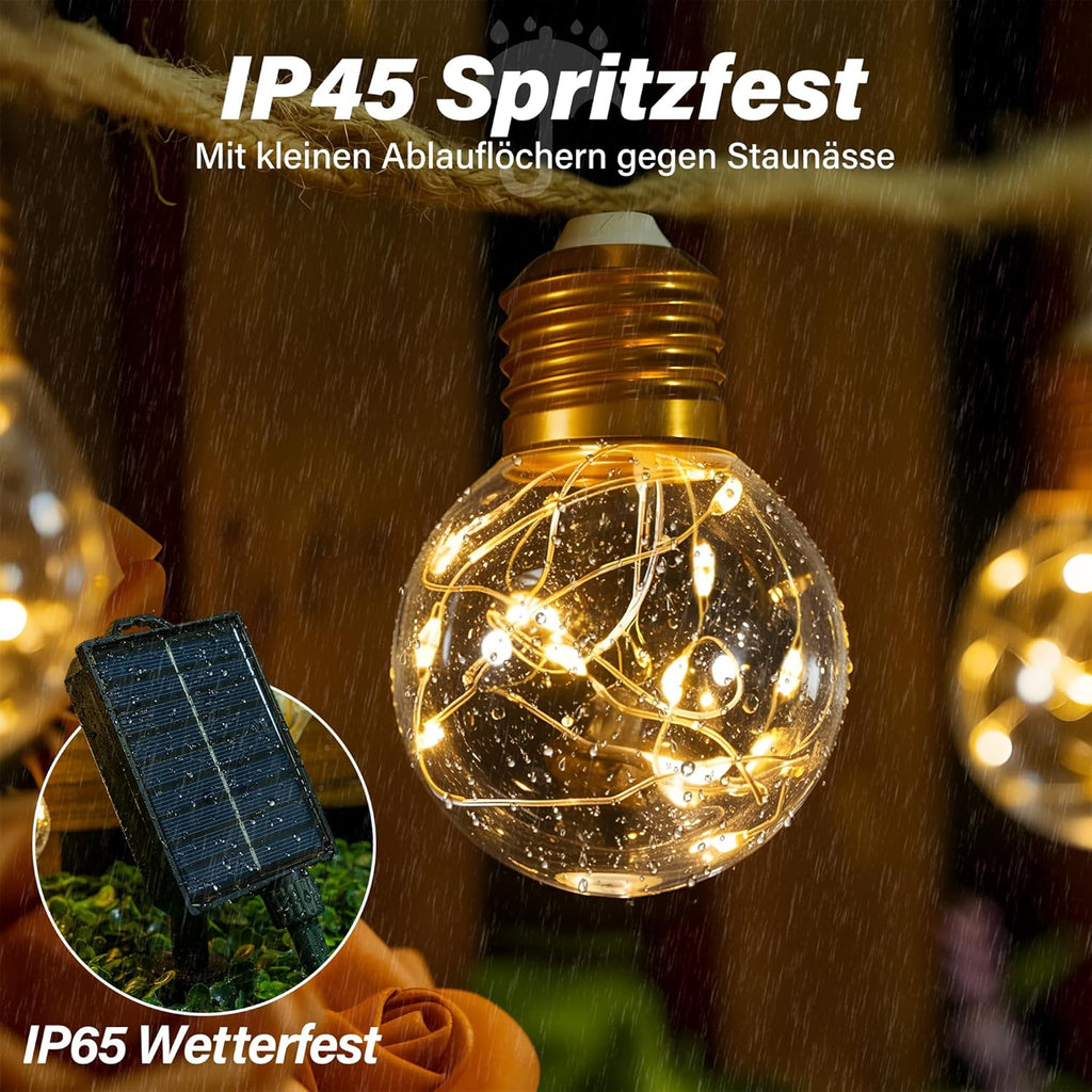 Ollny G50 Solar Lichterkette Aussen für Garten, Balkon Deko (Warmweiß, 8 Modi, Timer Dimmbar, IP45 Wasserdichte)