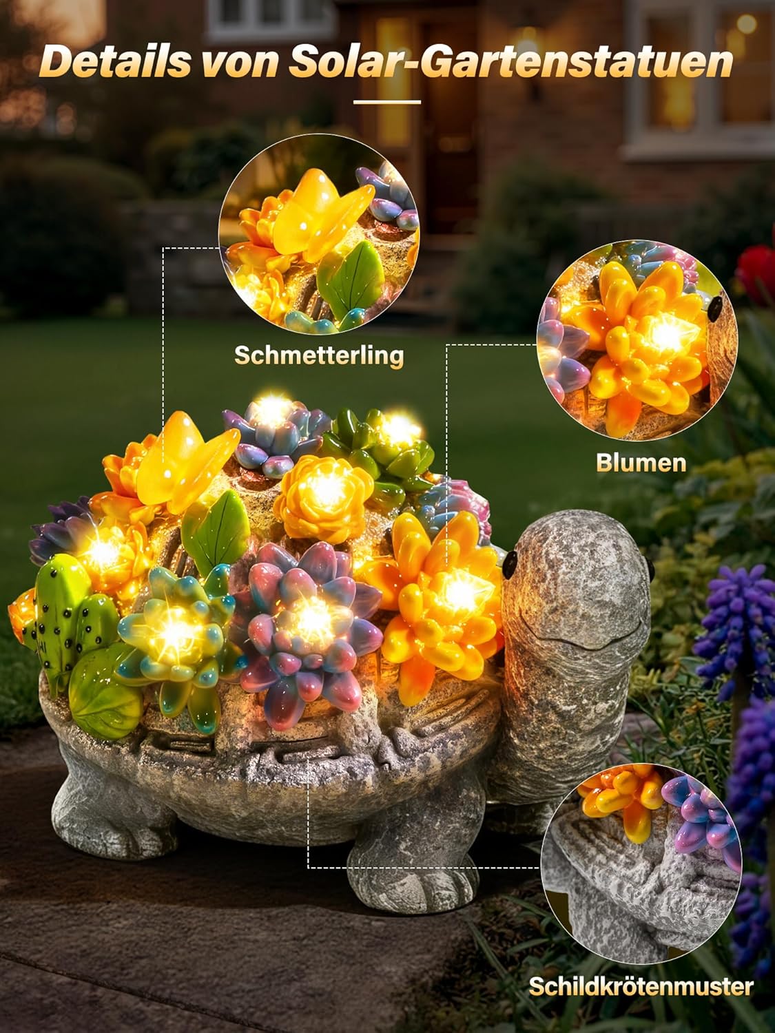Ollny Solar-Gartenleuchten, Schildkröten-Gartenornamente – Geschenkidee für Mama, Einzugsgeschenk