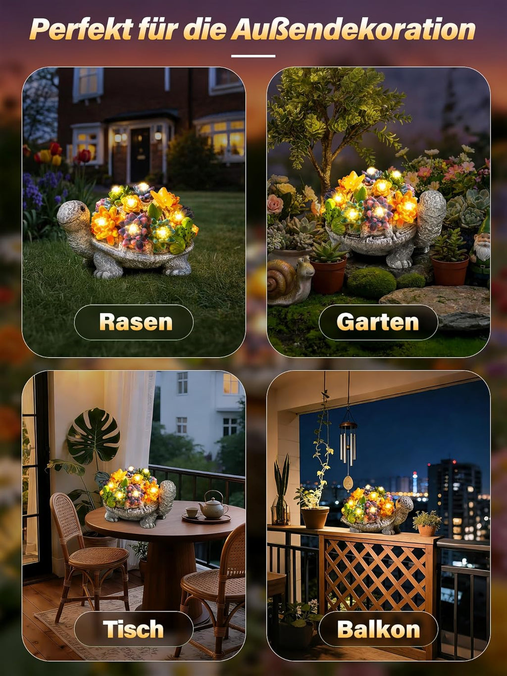 Ollny Solar-Gartenleuchten, Schildkröten-Gartenornamente – Geschenkidee für Mama, Einzugsgeschenk