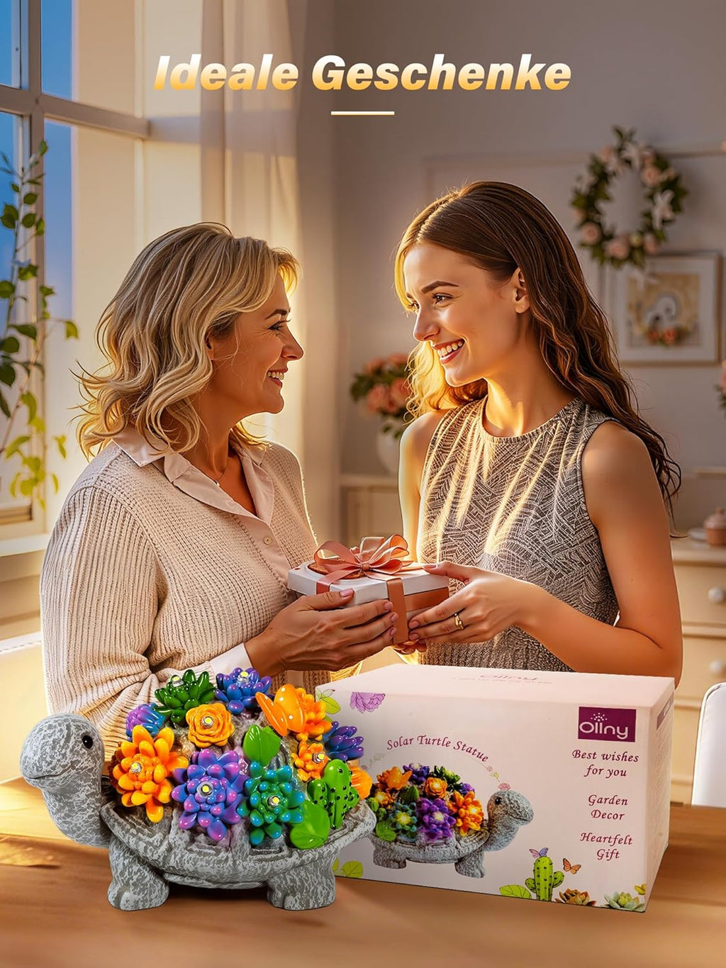Ollny Solar-Gartenleuchten, Schildkröten-Gartenornamente – Geschenkidee für Mama, Einzugsgeschenk