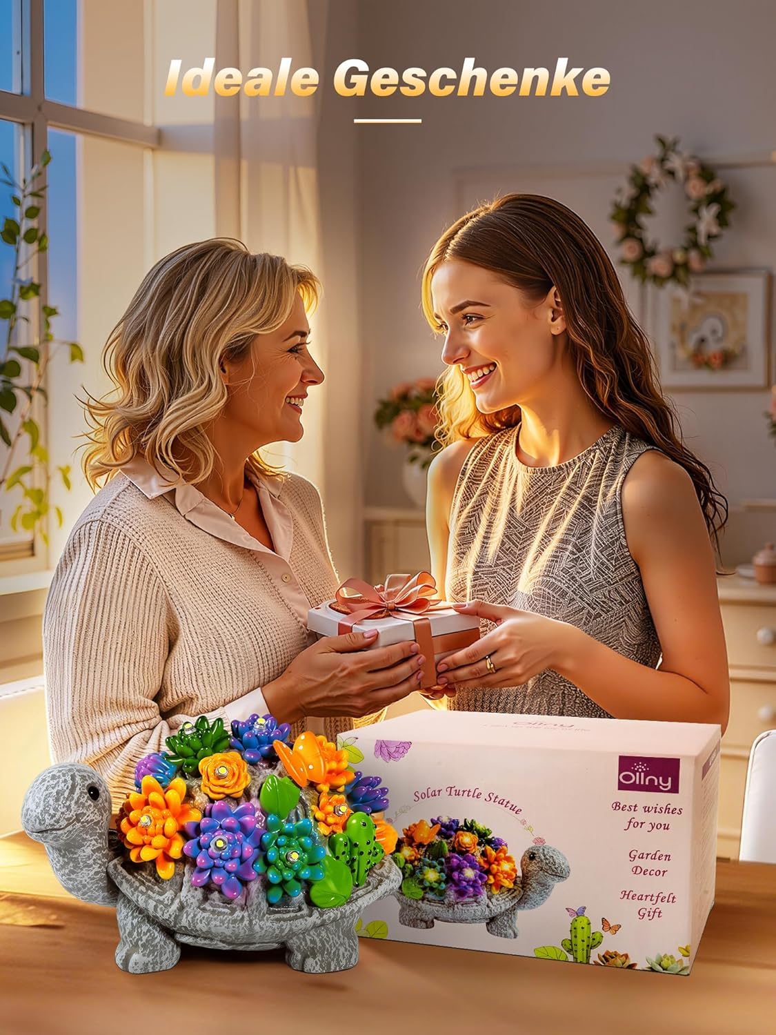 Ollny Solar-Gartenleuchten, Schildkröten-Gartenornamente – Geschenkidee für Mama, Einzugsgeschenk
