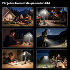 Ollny Teleskop Campinglampe Aufladbar mit Akku und Stativ (USB Powerbank, 3 Lichtfarben & Dimmbar, IP44 Wasserdichte)