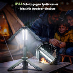 Ollny Teleskop Campinglampe Aufladbar mit Akku und Stativ (USB Powerbank, 3 Lichtfarben & Dimmbar, IP44 Wasserdichte)