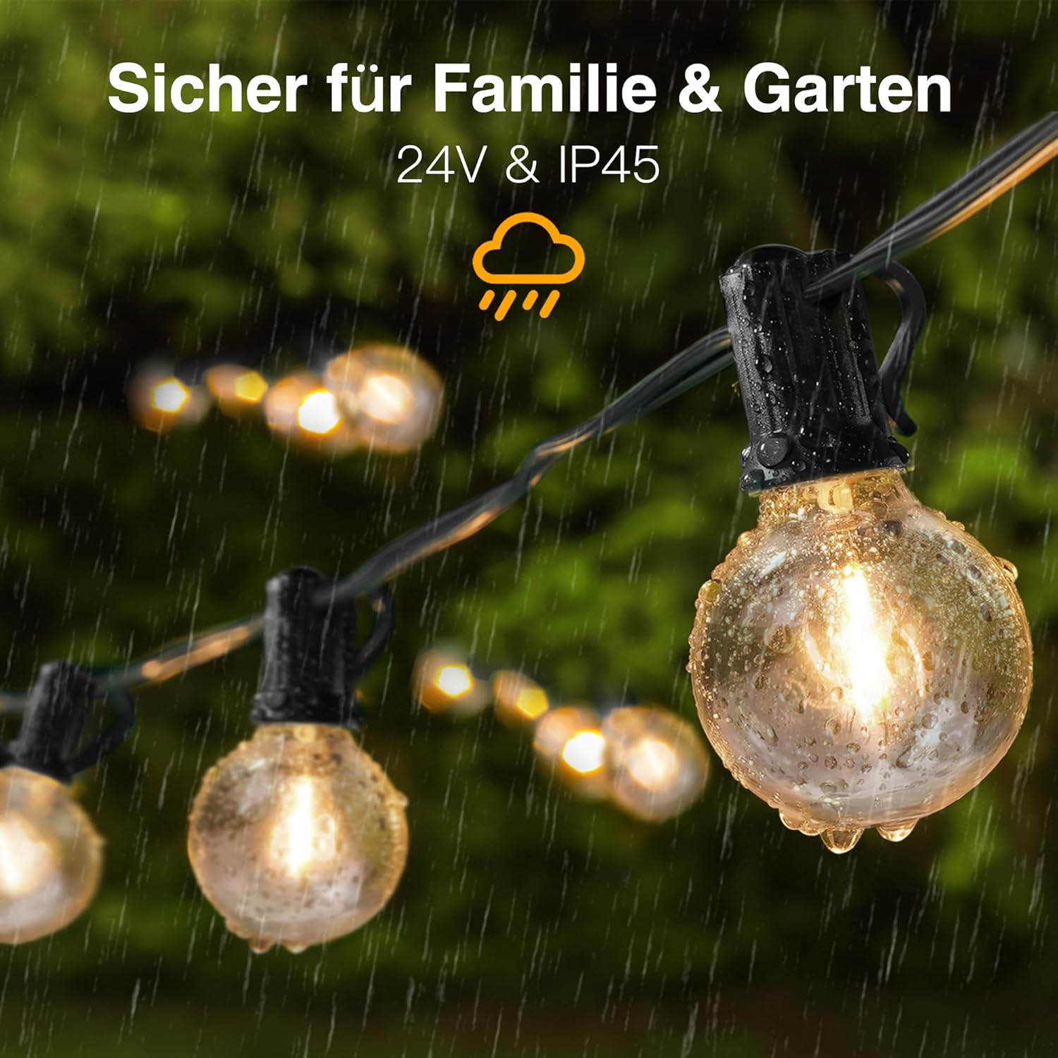 Ollny G40 Glühbirnen LED Lichterkette außen (Warmweiß, 3 Beleuchtungsmodi, Timer Dimmbar, IP45 Wasserdichte)