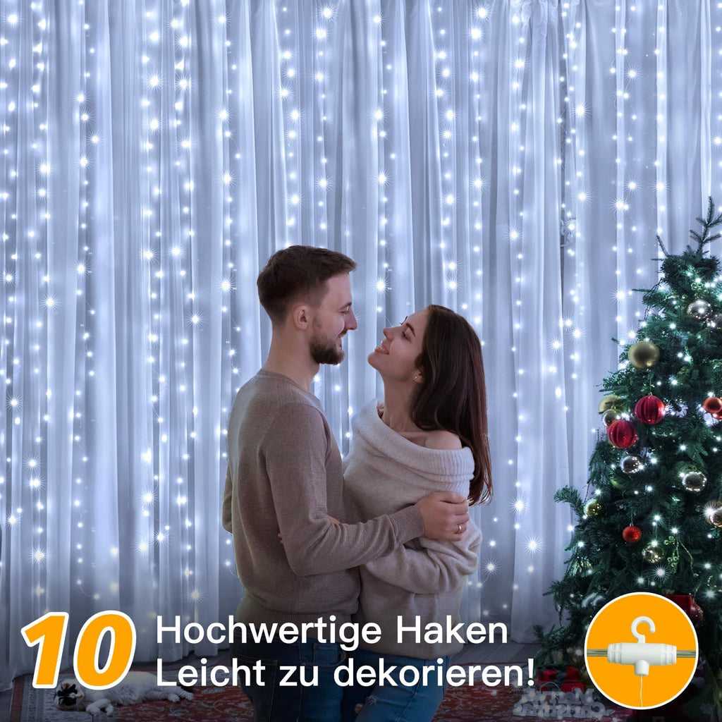 Ollny 200 LED 2m*2m USB Vorhang Lichterkette mit Haken Kaltweiß