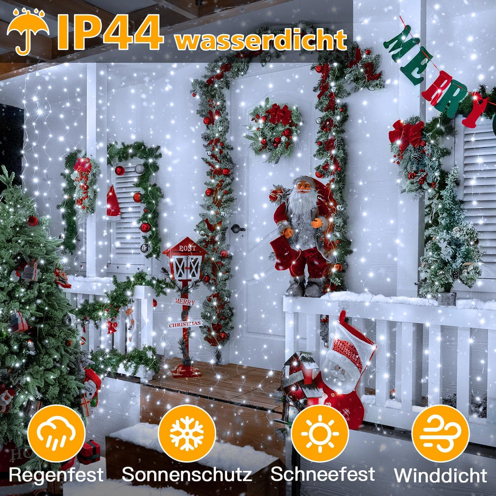 Ollny 200 LED 2m*2m USB Vorhang Lichterkette mit Haken Kaltweiß