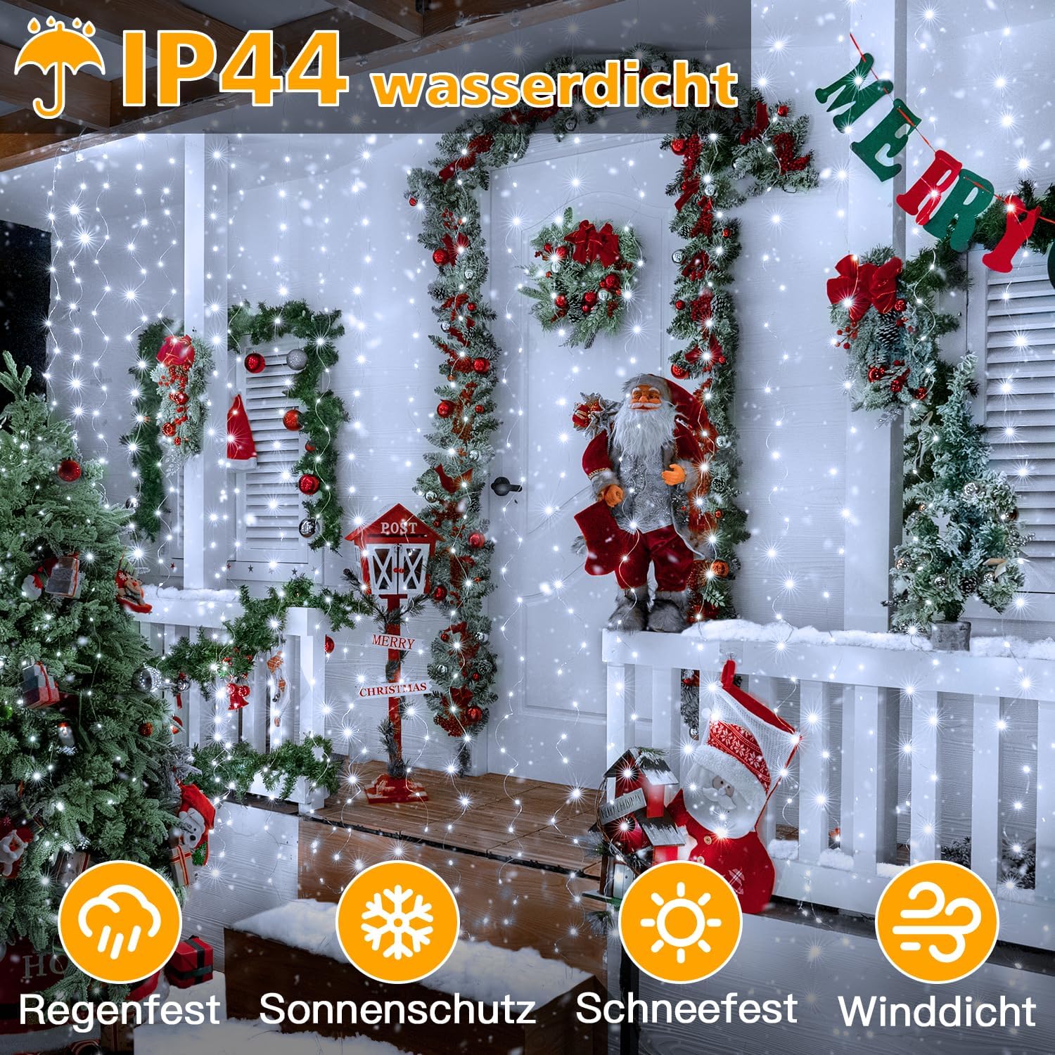 Ollny 200 LED 2m*2m USB Vorhang Lichterkette mit Haken Kaltweiß