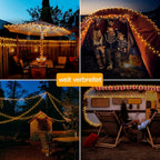 Ollny 1000 LEDs 100m Lichterkette für den Garten (Warmweiß, grünes Kabel, Steckeranschluss, 8 Modi)