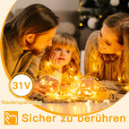 Ollny 100 LED 10m Warmweiße Lichterkette für Weihnachten (Transparentes Kabel, Steckeranschluss, 8 Modi)