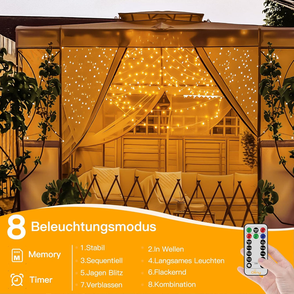 Ollny 800 LEDs 80m Lichterkette für Weihnachten (Warmweiß, Transparentes Kabel, Steckeranschluss, 8 Modi)