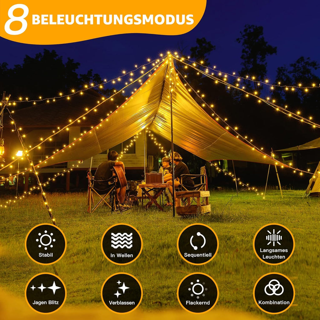 Ollny 400 LED 40m Warmweiße Lichterkette für Weihnachten (Transparentes Kabel, Steckeranschluss, 8 Modi)