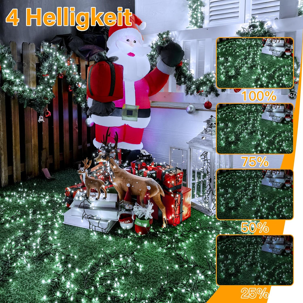 Ollny 15m 1000 LEDs Lichterkette außen (kaltweiß, 8 Modi, Timer, IP44 Wasserdichte)