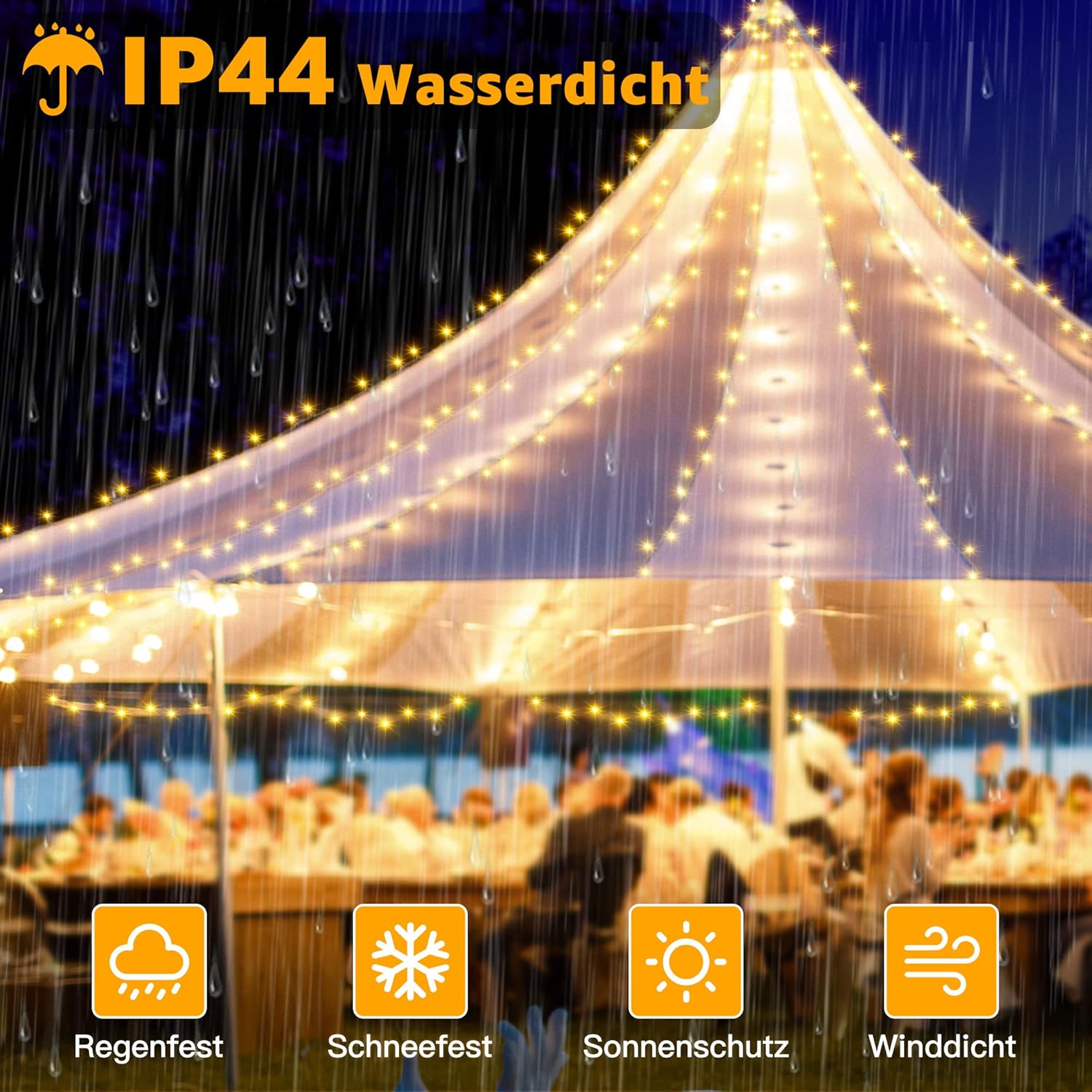 Ollny 400 LED 40m Warmweiße Lichterkette für Weihnachten (Transparentes Kabel, Steckeranschluss, 8 Modi)