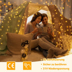 Ollny 400 LED 40m Warmweiße Lichterkette für Weihnachten (Transparentes Kabel, Steckeranschluss, 8 Modi)