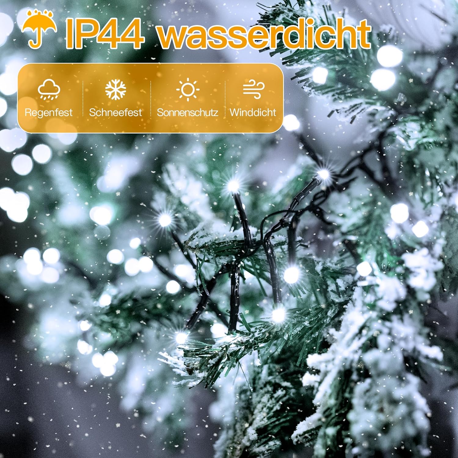Ollny 15m 1000 LEDs Lichterkette außen (kaltweiß, 8 Modi, Timer, IP44 Wasserdichte)