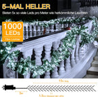 Ollny 15m 1000 LEDs Lichterkette außen (kaltweiß, 8 Modi, Timer, IP44 Wasserdichte)