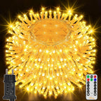 Ollny 400 LED 40m Warmweiße Lichterkette für Weihnachten (Transparentes Kabel, Steckeranschluss, 8 Modi)