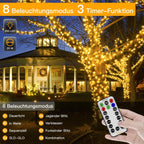 Ollny 200 LEDs 20m Lichterkette für den Garten (Warmweiß, grünes Kabel, Steckeranschluss, 8 Modi)