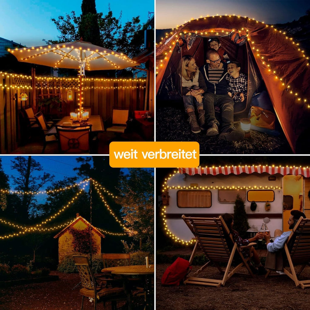 Ollny 200 LEDs 20m Lichterkette für den Garten (Warmweiß, grünes Kabel, Steckeranschluss, 8 Modi)