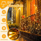 Ollny 1000 LEDs 100m Lichterkette für den Außenbereich (Warmweiß, Transparentes Kabel, Steckeranschluss, 8 Modi)