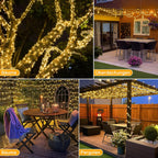 Ollny 1000 LEDs 100m Lichterkette für den Außenbereich (Warmweiß, Transparentes Kabel, Steckeranschluss, 8 Modi)
