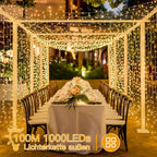 Ollny 1000 LEDs 100m Lichterkette für den Außenbereich (Warmweiß, Transparentes Kabel, Steckeranschluss, 8 Modi)