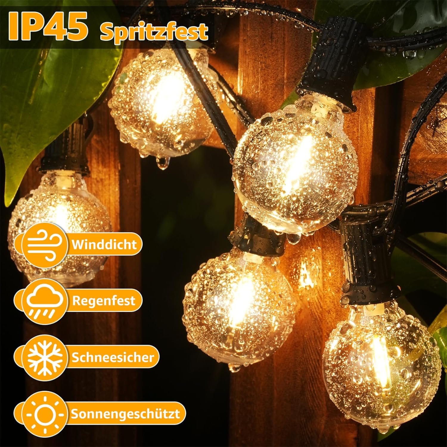 Ollny G40 Lichterkette für den Außenbereich, geeignet für Lichterketten, Garten, Balkon, Pavillon, Pergola (verbindbar, IP45 wasserdicht, 2700k)