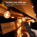 Ollny G40 Lichterkette für den Außenbereich, 10 m (15+1 Glühbirnen, verbindbar, IP45 wasserdicht, 2700 K)