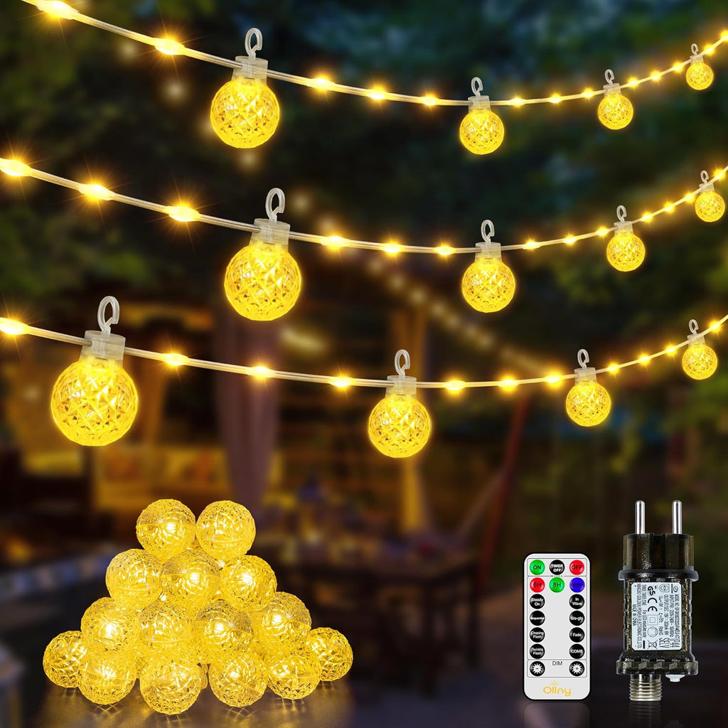 Ollny G29 Lichterkette mit Kugelmotiv (8 Modi, IP67 wasserdicht, 2700k)