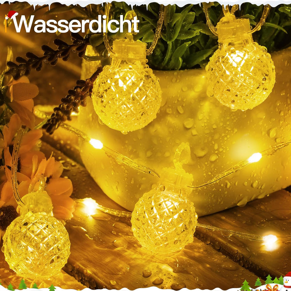 Ollny G29 Lichterkette mit Kugelmotiv (8 Modi, IP67 wasserdicht, 2700k)