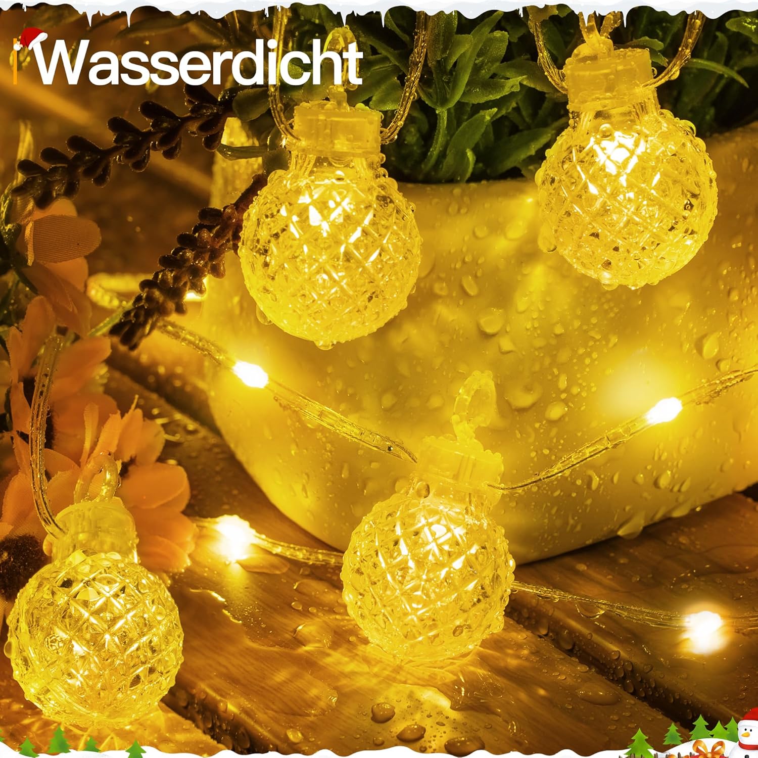 Ollny G29 Lichterkette mit Kugelmotiv (8 Modi, IP67 wasserdicht, 2700k)