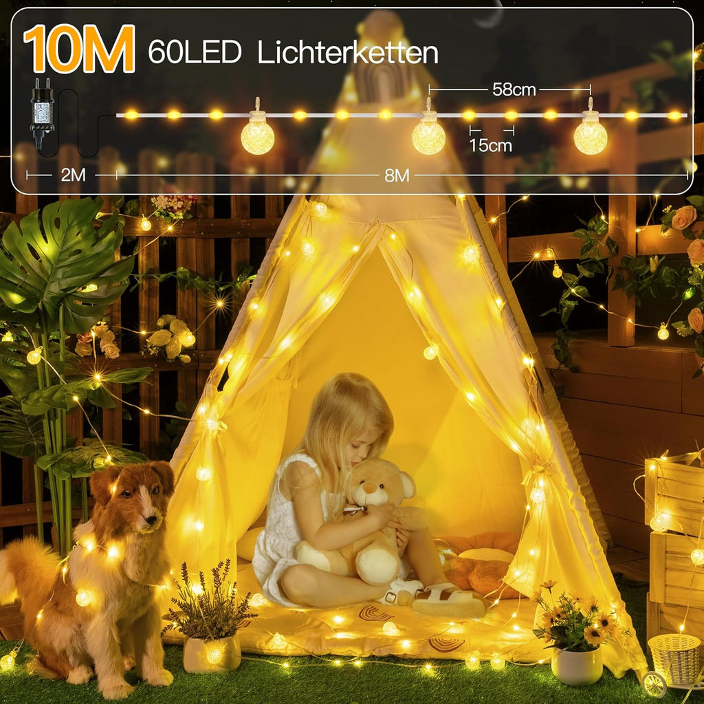 Ollny G29 Lichterkette mit Kugelmotiv (8 Modi, IP67 wasserdicht, 2700k)
