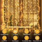 200 LED 6.6 Fuß*6.6 Fuß warmweiße Vorhanglichter mit Haken (Kupferdraht, USB, IP44 wasserdicht)