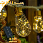 Ollny S17 Solar-Lichterkette für den Außenbereich, 6 m, 160 LEDs (16 Glühbirnen, solarbetrieben, IP45 wasserdicht, 8 Modi)