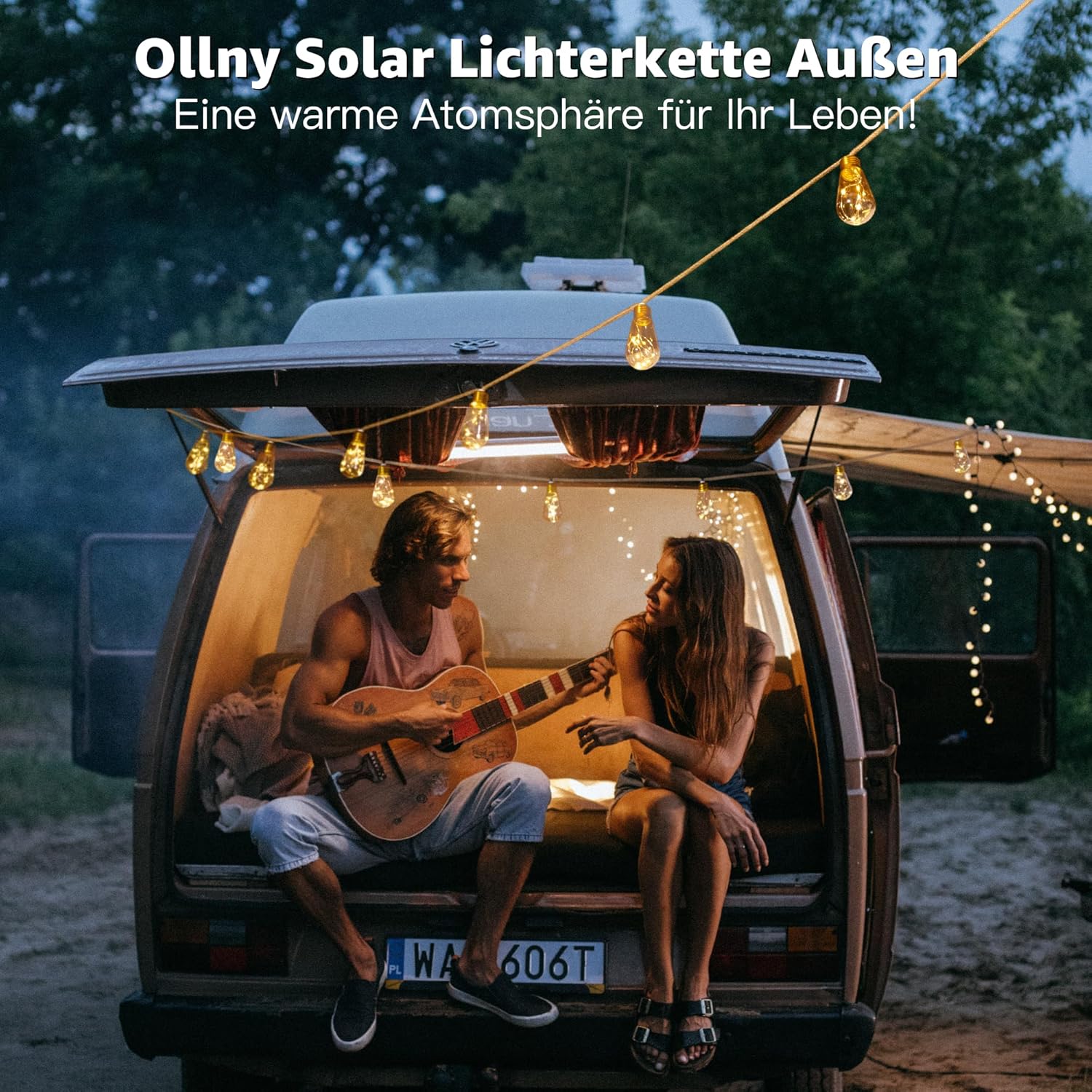 Ollny S17 Solar-Lichterkette für den Außenbereich, 6 m, 160 LEDs (16 Glühbirnen, solarbetrieben, IP45 wasserdicht, 8 Modi)