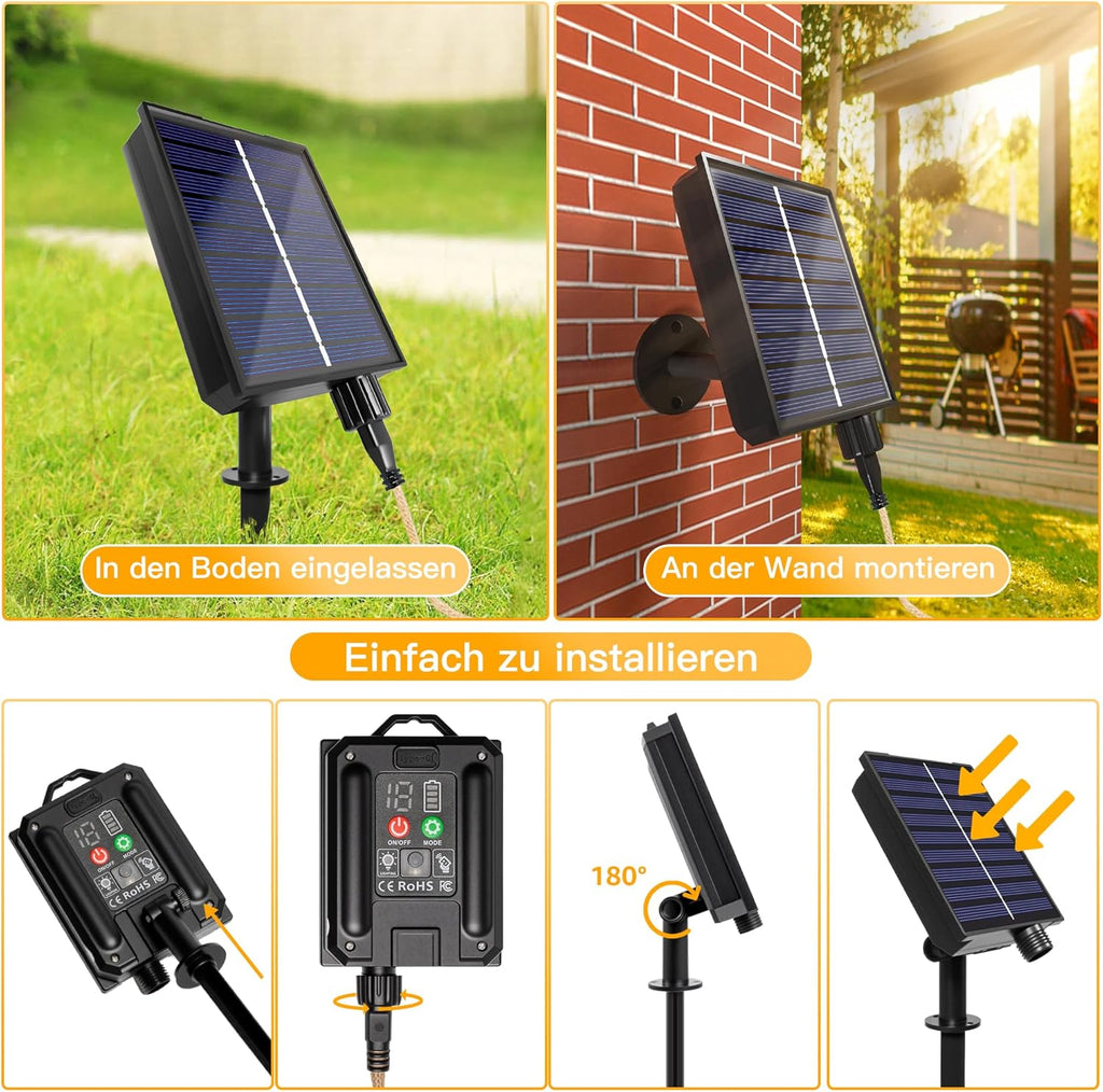 Ollny S17 Solar-Lichterkette für den Außenbereich, 6 m, 160 LEDs (16 Glühbirnen, solarbetrieben, IP45 wasserdicht, 8 Modi)