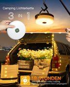 Ollny Solar Camping Lichterkette Aufrollbar (USB, 8 Beleuchtungsmodi, Timer Dimmbar, IP44 Wasserdichte)