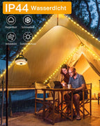 Ollny Solar Camping Lichterkette Aufrollbar (USB, 8 Beleuchtungsmodi, Timer Dimmbar, IP44 Wasserdichte)