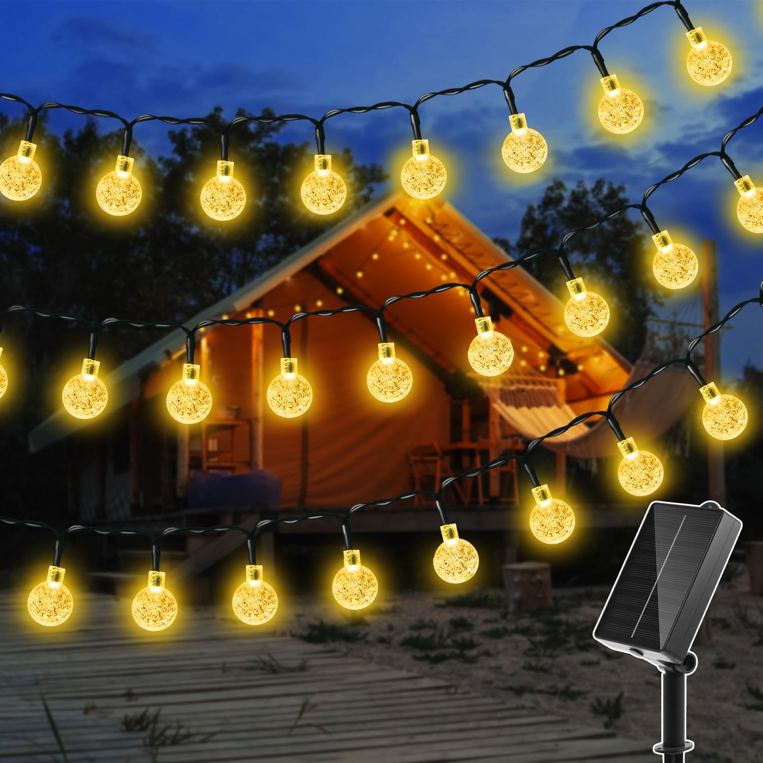 Ollny Solar Lichterkette Aussen(Warmweiß, 8 Beleuchtungsmodi, IP44 Wasserdichte)
