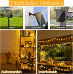 Ollny Solar Lichterkette Aussen(Warmweiß, 8 Beleuchtungsmodi, IP44 Wasserdichte)