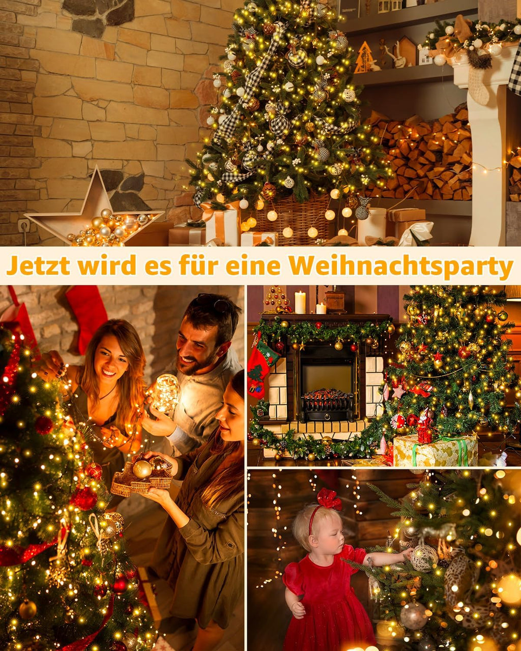 Ollny Solar Lichterkette Aussen für 150, 180, 240cm Tannenbaum (Warmweiß, 8 Beleuchtungsmodi, Timer, IP44 Wasserdichte)