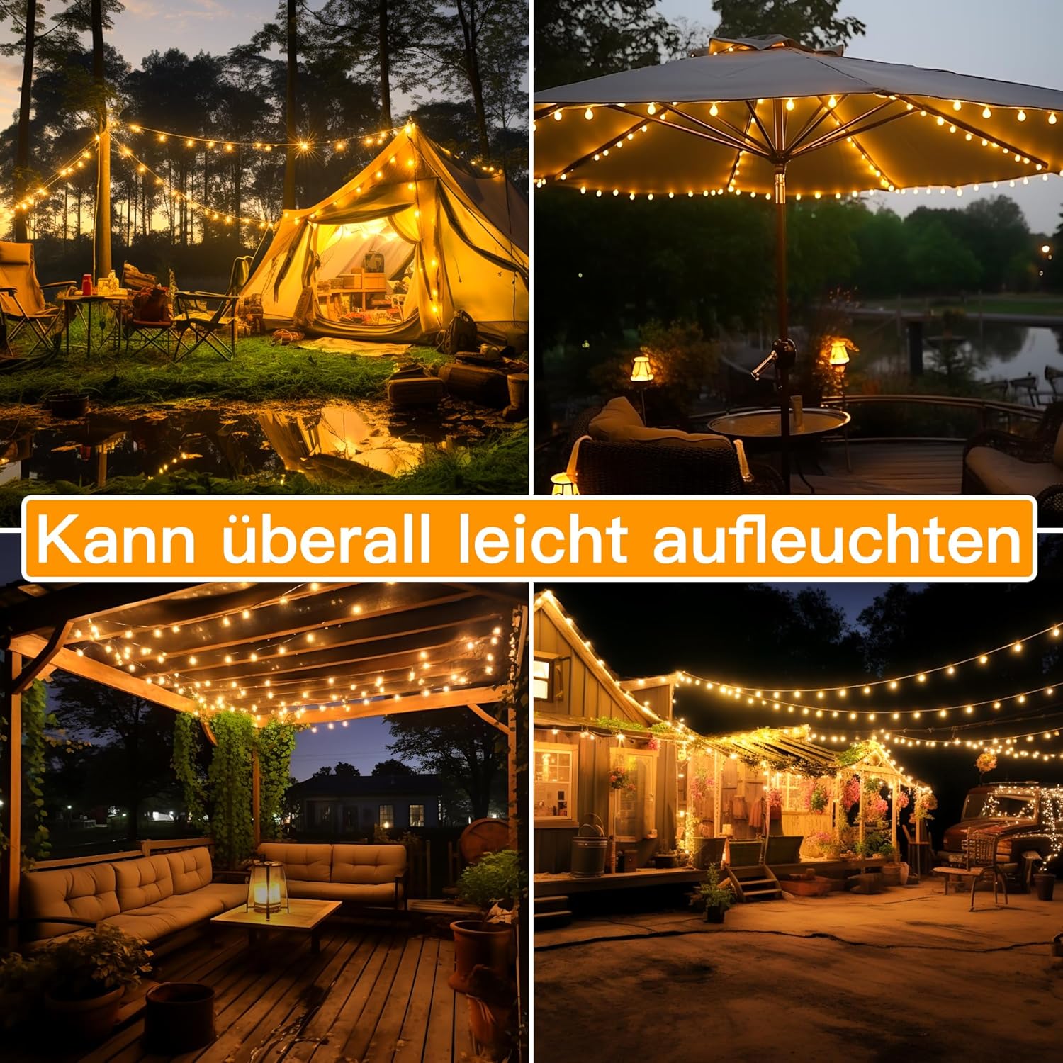 Ollny Solar Lichterkette Aussen(Warmweiß, 8 Beleuchtungsmodi, IP44 Wasserdichte)